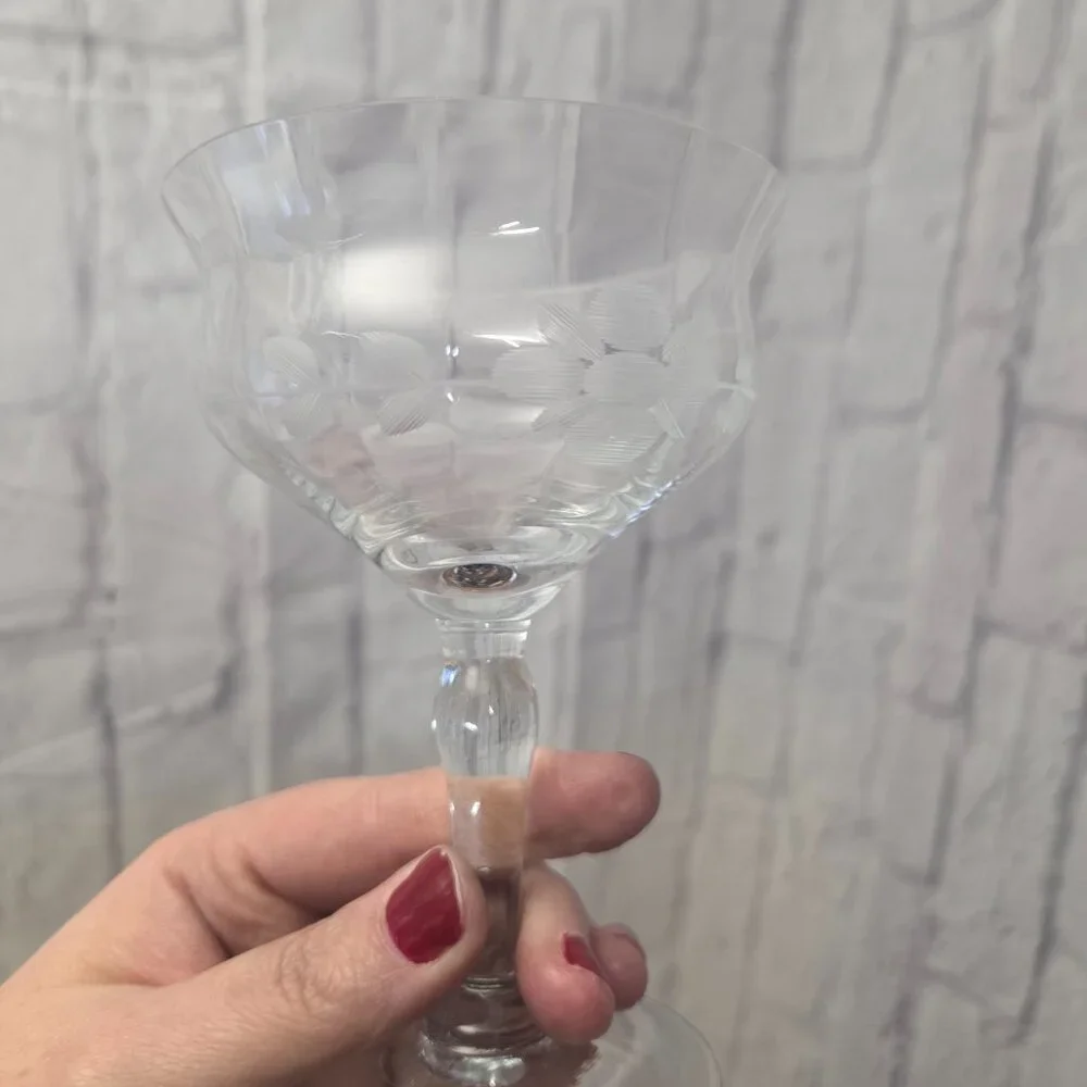 Unbranded Vintage Hand Etched Stemware Wine Glass